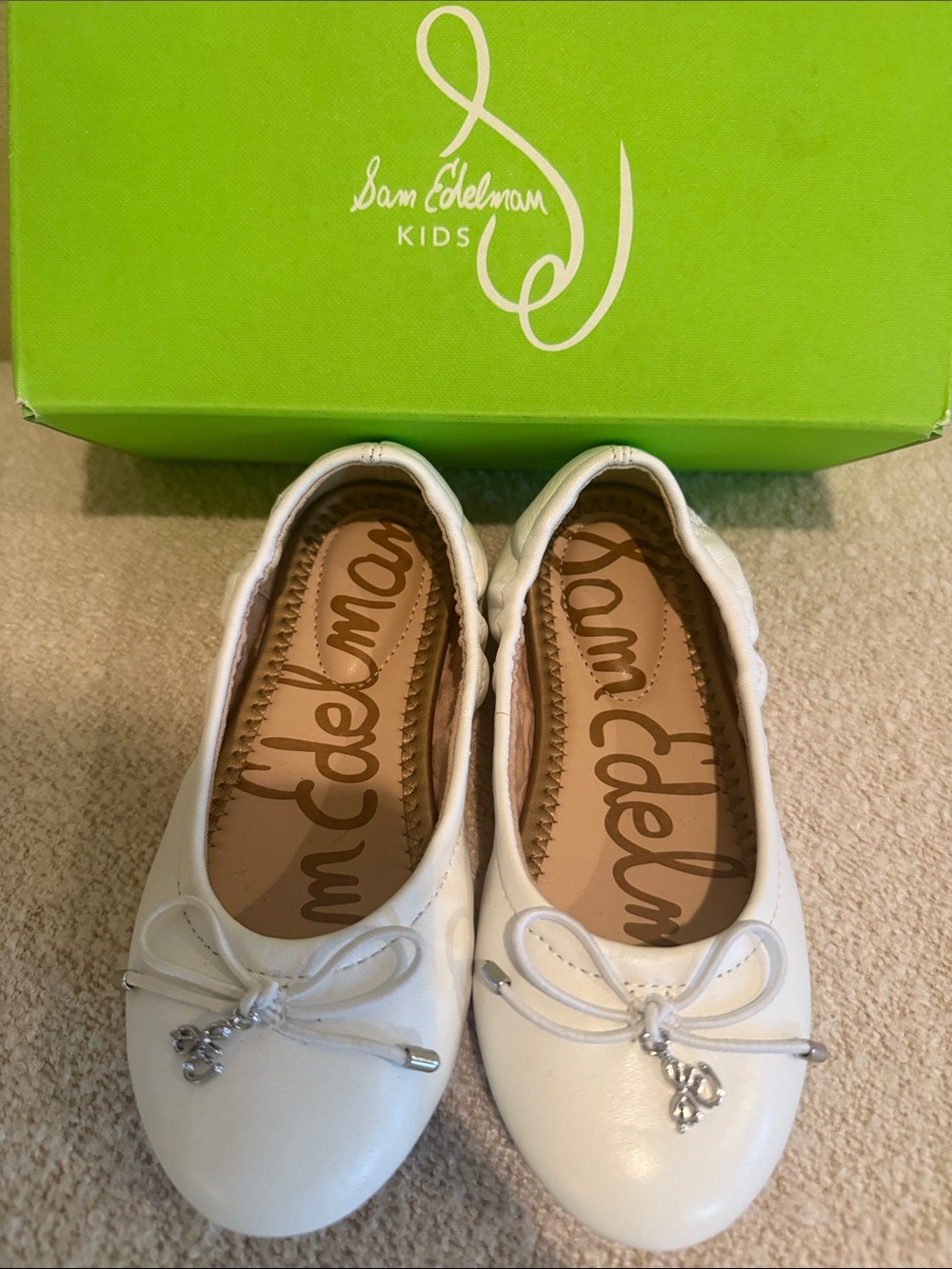 Sam Edelman Kids White Bow Ballet Flats with Charm